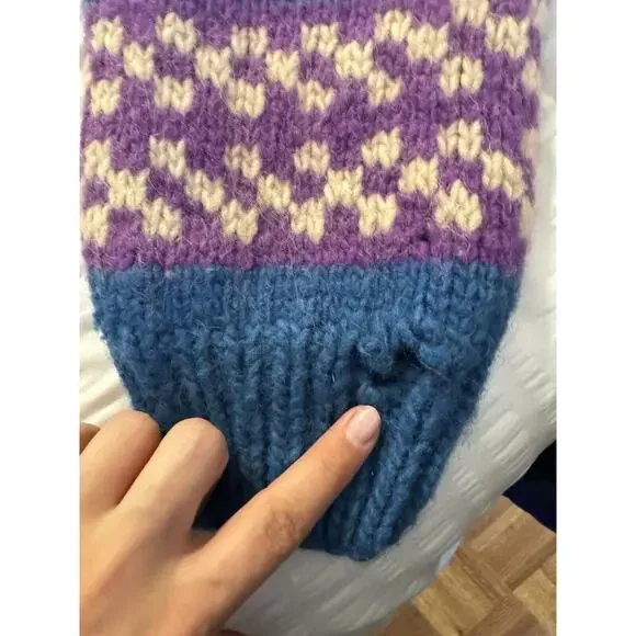 Vintage Blue Boat Print Sweater Knit Wool Purple Winter Holiday Stripe 90s *Read - Picture 8 of 11